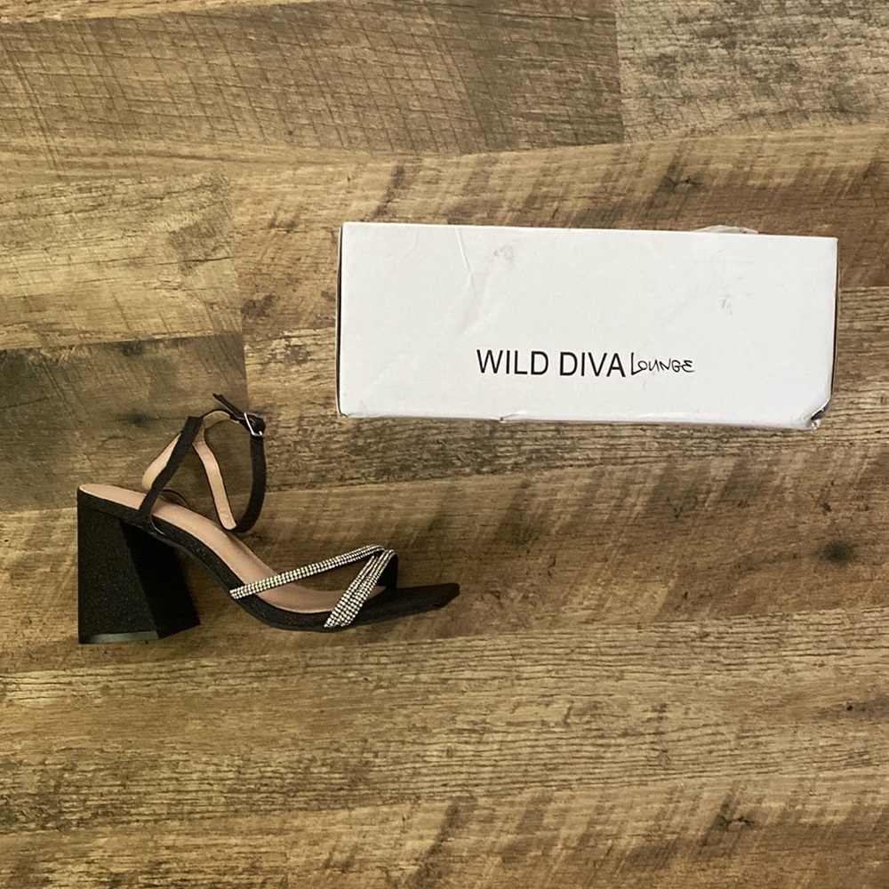 Wild Diva NWT Black Rhinestone Sandal Heels